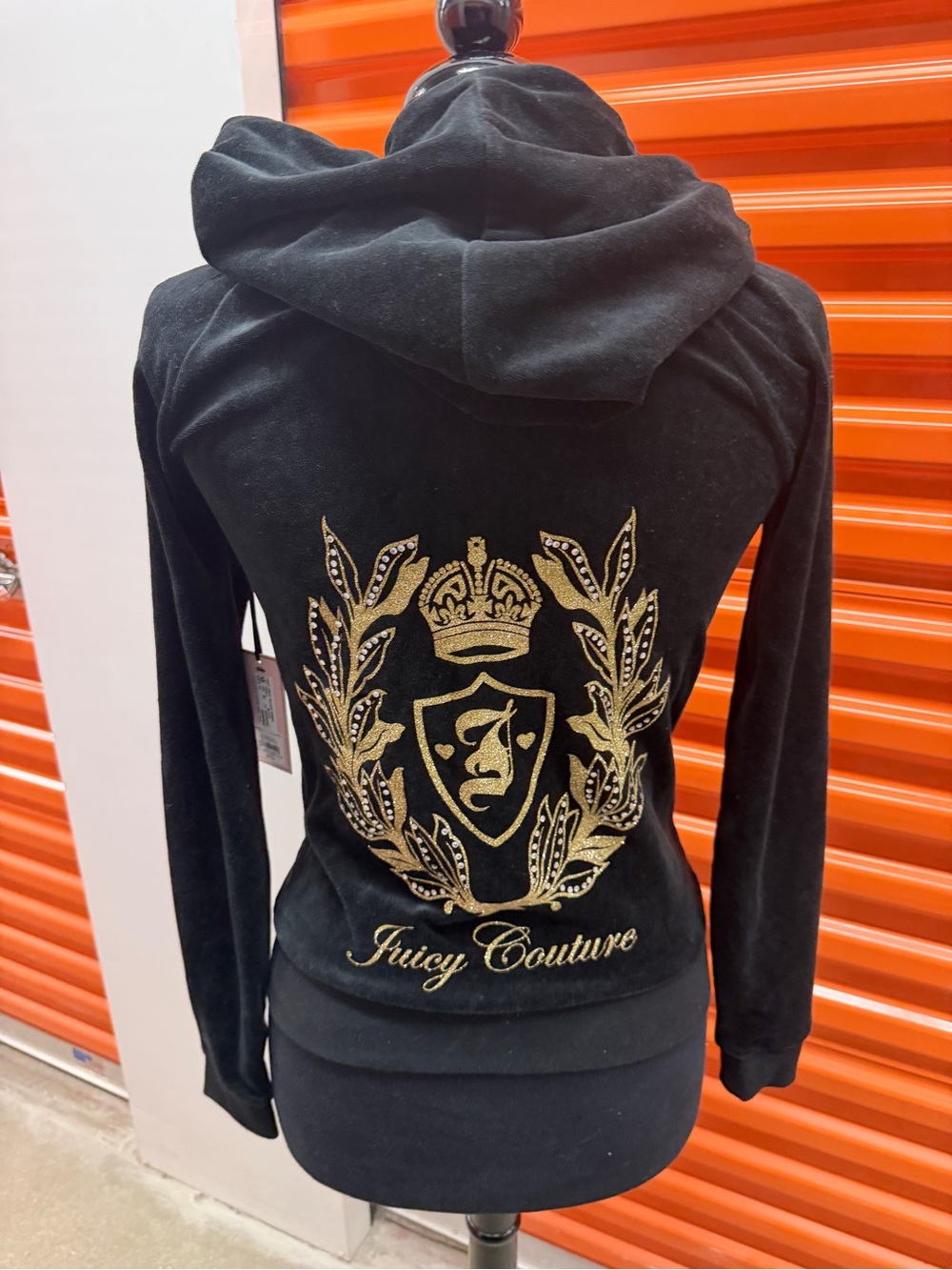 NWT Juicy Couture Women Black Velour Embellished Hoodie Size S